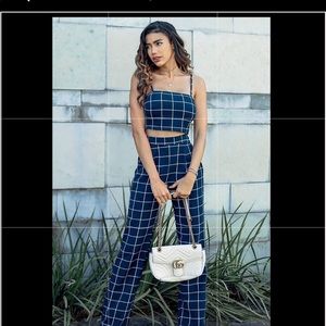 Navy and White Checkerboard Pant Set